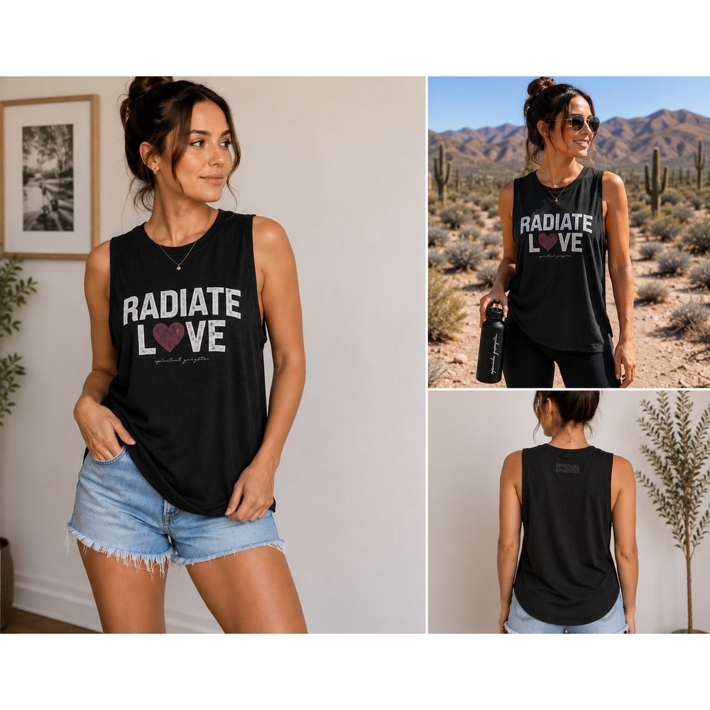 Spiritual Gangster Radiate Love Tank Top Womens S Black Cotton Muscle Yoga USA